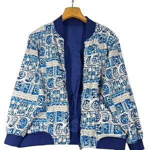 Vtg LeCoq Sportif Reversible Bomber Jacket Blue Pattern Hip Hop Streetwear Retro